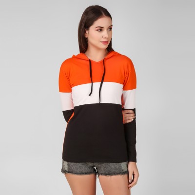 ELEPANTS Colorblock Women Hooded Neck Orange T-Shirt