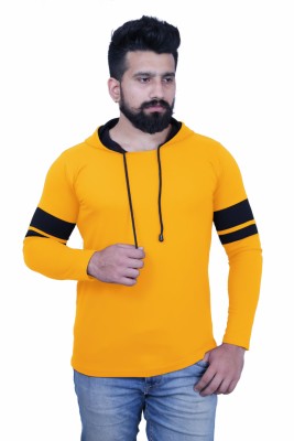 KAY S APPARELS Solid Men Hooded Neck Yellow T-Shirt