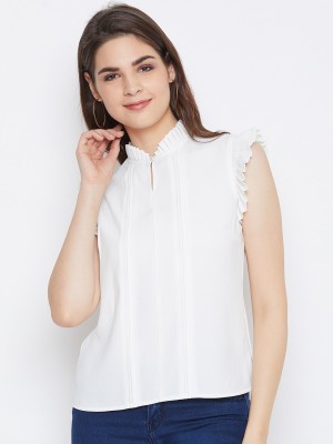 Imfashini Casual Flutter Sleeve Solid Women White Top