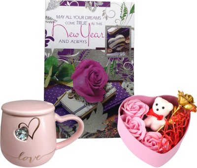 Saugat Traders Greeting Card, Artificial Flower, Mug, Soft Toy Gift Set