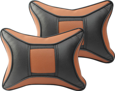 Auto Hub Black, Brown Leatherite, Cotton Car Pillow Cushion for Universal For Car(Rectangular, Pack of 2)