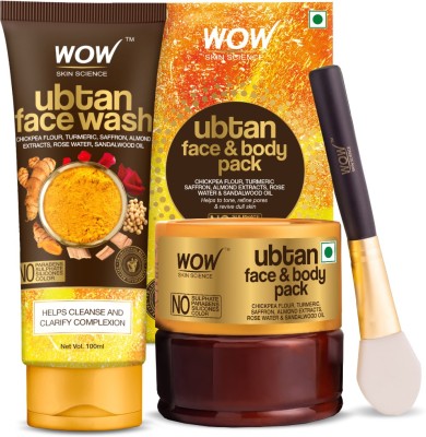 WOW SKIN SCIENCE Complexion Care Kit -(Ubtan Face Wash tube +Ubtan Face & Body Pack) 300mL(2 Items in the set)