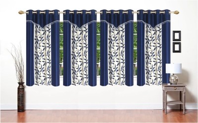 STAMEN 153 cm (5 ft) Polyester Window Curtain (Pack Of 4)(Floral, Blue1)