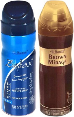 Al Nuaim Zatak & Brown Mirage No Alcohol Deo Deodorant Spray  -  For Men(400 ml, Pack of 2)