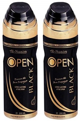 Al Nuaim Open Black & Open Black No Alcohol Deo Deodorant Spray  -  For Men(400 ml, Pack of 2)