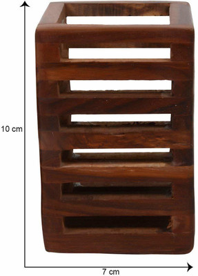 ARTANDCRAFTINDIA 1 Compartments wood pen stand(Brown)