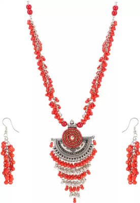 Bhagya Lakshmi Alloy Red, Silver, Gold Jewellery Set(Pack of 1)