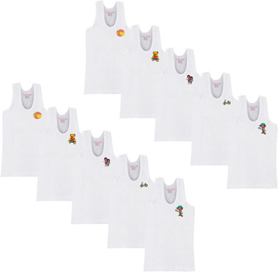 SIRTEX EAZY Vest For Boys Cotton Blend(White, Pack of 10)