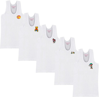 SIRTEX EAZY Vest For Boys Cotton Blend(White, Pack of 5)