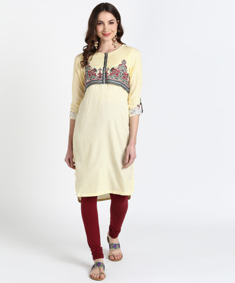 Aurelia Women Printed High Low Kurta(Yellow)