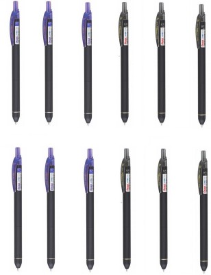 PENTEL Energel Click BL-437R 6 Blue + 6 Black ink color Roller Ball Pen(Pack of 12, Ink Color - Blue + Black)