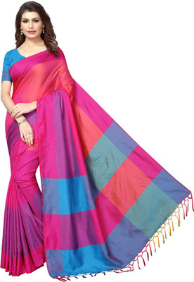 HITESH ENTERPRISE Checkered Bollywood Cotton Silk Saree(Multicolor)