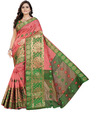 Cartyshop Self Design Banarasi Silk Blend, Cotton Blend Saree(Pink)