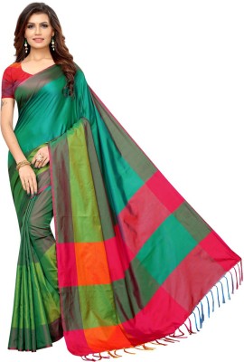 VJ FASHION Solid/Plain Bollywood Cotton Silk Saree(Green)