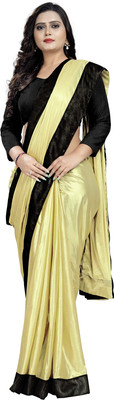 AAENA Embellished Bollywood Lycra Blend Saree(Beige)