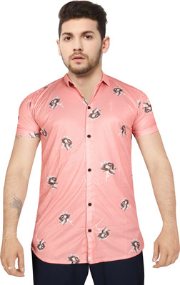 VH Brother Men Printed Casual Pink Shirt