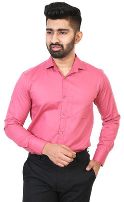 El Senor Men Solid Formal Pink Shirt