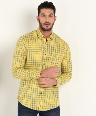 Louis Philippe Sport Men Checkered Casual Yellow Shirt