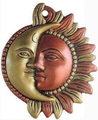 salvusappsolutions Aluminium Wall Hanging Half Surya (Sun) and Chandrama (Moon) face - 5.3 inch Decorative Showpiece  -  15 cm(Metal, Gold)