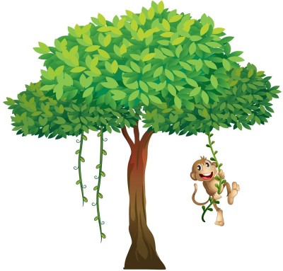 Littlebuds 70 cm Tree With Monkey Removable Sticker(Pack of 1)