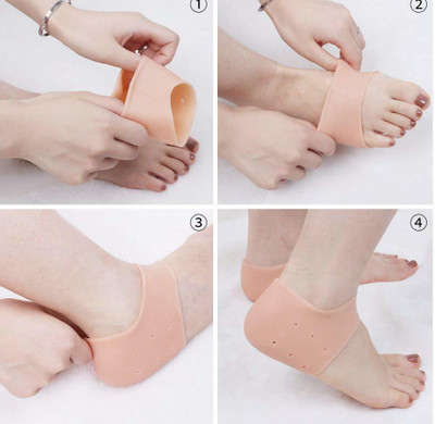Trifles TR 147 Silicone Gel Heel Pad Socks for Pain Relief for Men and Women Heel Support(Beige)