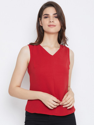 Imfashini Party No Sleeve Solid Women Red Top