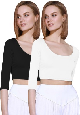 THE BLAZZE Casual 3/4 Sleeve Self Design Women White, Black Top