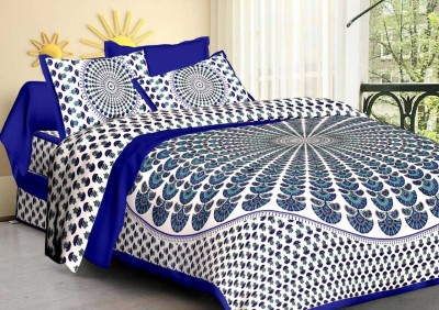 DHAKAD 235 TC Cotton Queen Printed Flat Bedsheet(Pack of 1, Blue)