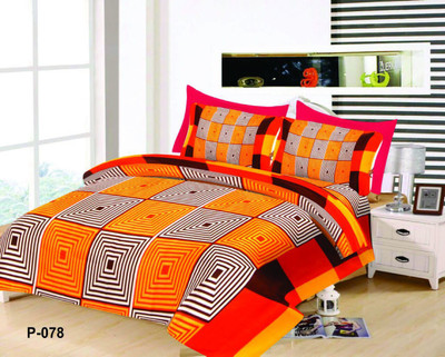 SUJATA Polycotton Double Flat 150 TC 3D Printed Bedsheet(Pack of 1, Orange)