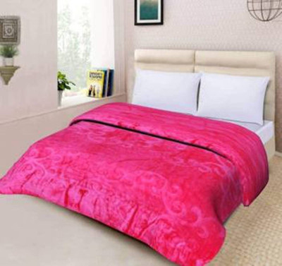 GKM Floral Double Mink Blanket for  Heavy Winter(Polyester, Pink)