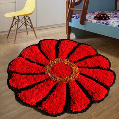 KALYAN GLOBAL Red Polyester Area Rug(2 ft,  X 2 ft, Circle)