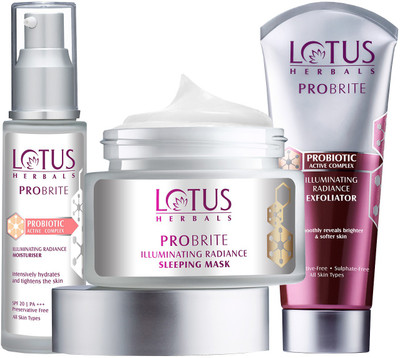 Lotus Herbals PROBRITE Illuminating Radiance ( Moisturiser_50ml + Sleeping Mask_50g + Exfoliator _100g )(3 Items in the set)