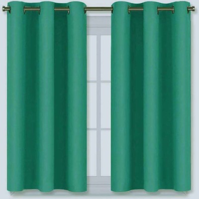 COMFY HOME 243.3 cm (8 ft) Silk Blackout Long Door Curtain (Pack Of 2)(Solid, Turquoise)