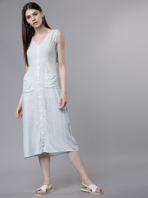 Tokyo Talkies Women Fit and Flare Light Blue Midi/Calf Length Dress