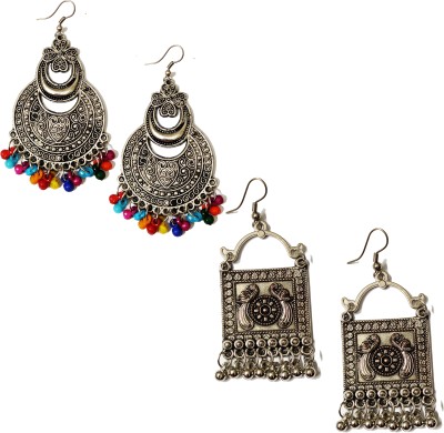 Oxidized Heaven Oxidized Heaven Combo of 2 Designer Afghani Kashmiri Tribal Chandbali Oxidized Dangle Long Earrings for Women and Girls Metal Dangle Earring, Jhumki Earring Metal Earring Set Alloy Drops & Danglers, Earring Set, Chandbali Earring