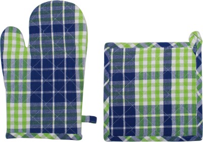 OASIS Green, Blue, White Cotton Kitchen Linen Set(Pack of 2)