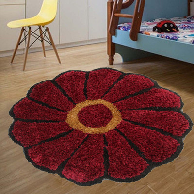 KALYAN GLOBAL Maroon Polyester Area Rug(2 ft,  X 2 ft, Circle)