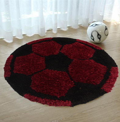 KALYAN GLOBAL Maroon, Black Polyester Area Rug(2 ft,  X 2 ft, Circle)