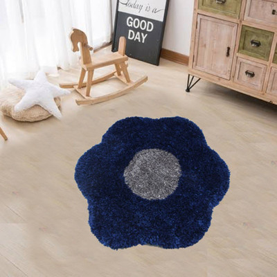 KALYAN GLOBAL Blue, Grey Polyester Carpet(2 ft,  X 2 ft, Circle)