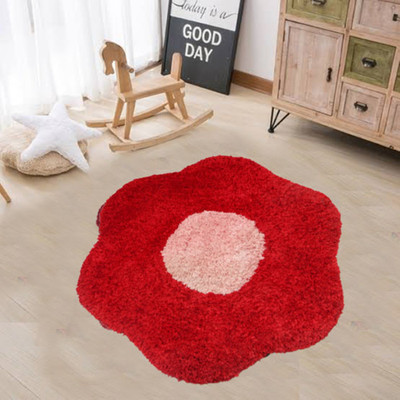 KALYAN GLOBAL Red, Peach Polyester Area Rug(2 ft,  X 2 ft, Circle)