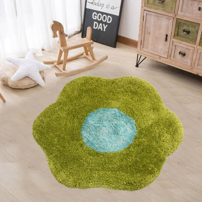 KALYAN GLOBAL Green Polyester Area Rug(2 ft,  X 2 ft, Circle)