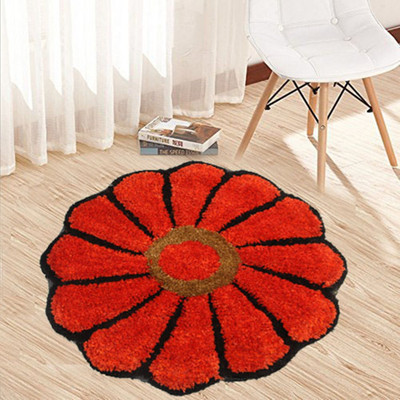 KALYAN GLOBAL Orange Polyester Area Rug(2 ft,  X 2 ft, Circle)