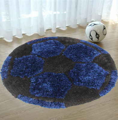 KALYAN GLOBAL Dark Blue, Black Polyester Area Rug(2 ft,  X 2 ft, Circle)