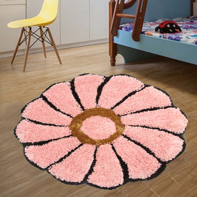 KALYAN GLOBAL Pink Polyester Area Rug(2 ft,  X 2 ft, Circle)