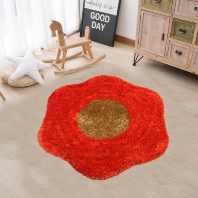 KALYAN GLOBAL Orange, Beige Polyester Area Rug(2 ft,  X 2 ft, Circle)