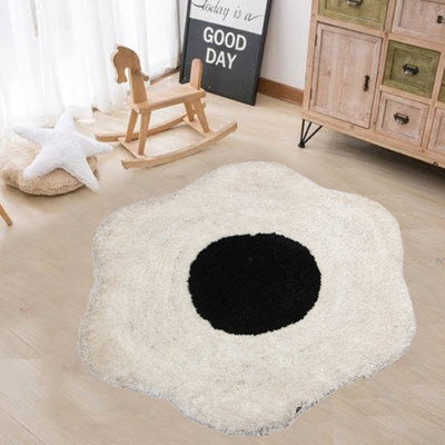 KALYAN GLOBAL White, Black Polyester Area Rug(2 ft,  X 2 ft, Circle)