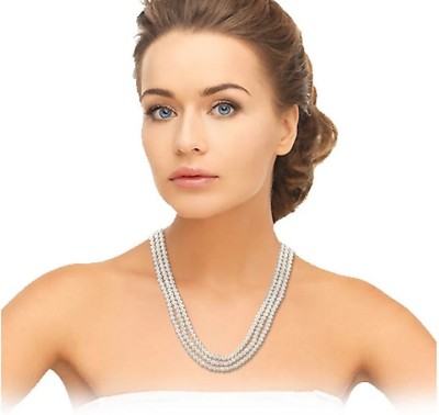 SMJ Pearl Beads Three Layer Necklace for Girls and women Pearl Mother of Pearl Necklace