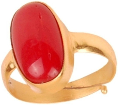 RATAN BAZAAR Coral (Moonga) 8.25 Ratti Adjustable Panchdhatu Ring Alloy Coral Gold Plated Ring