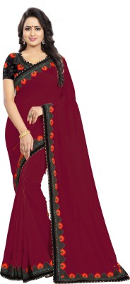 3SIX5 Solid/Plain, Embellished Bollywood Pure Silk Saree(Magenta)