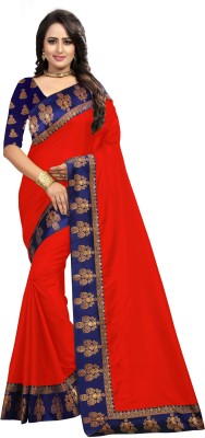 Goripati Fashion Solid/Plain Bollywood Silk Blend Saree(Red)